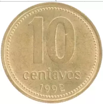 Монета 10 сентаво Аргентины 1992 года Латунь