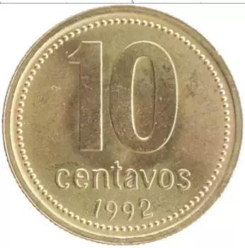 Монета 10 сентаво Аргентины 1992 года Латунь