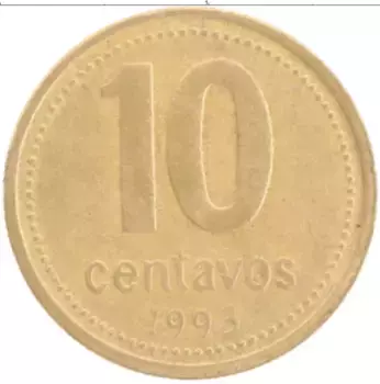 Монета 10 сентаво Аргентины 1993 года Бронза
