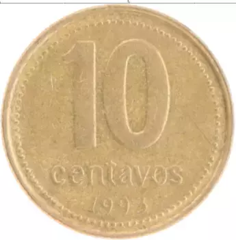 Монета 10 сентаво Аргентины 1993 года Латунь