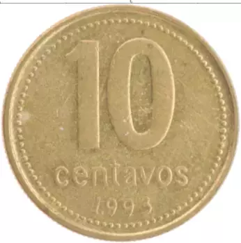 Монета 10 сентаво Аргентины 1993 года Латунь
