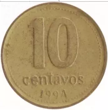 Монета 10 сентаво Аргентины 1994 года Латунь