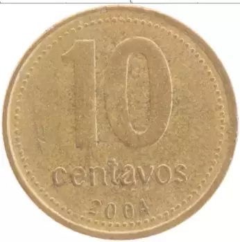 Монета 10 сентаво Аргентины 2004 года Латунь