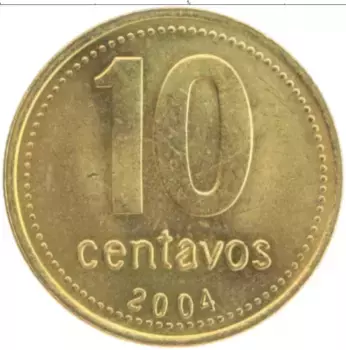 Монета 10 сентаво Аргентины 2004 года Латунь