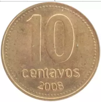Монета 10 сентаво Аргентины 2008 года Латунь