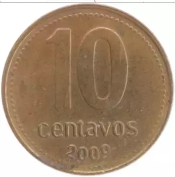 Монета 10 сентаво Аргентины 2009 года Латунь