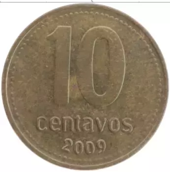 Монета 10 сентаво Аргентины 2009 года Латунь