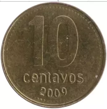 Монета 10 сентаво Аргентины 2009 года Латунь