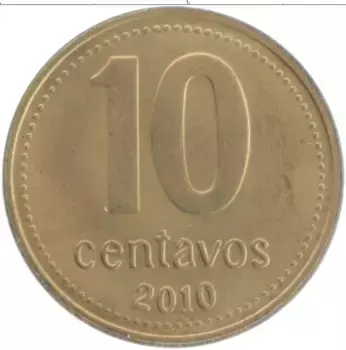 Монета 10 сентаво Аргентины 2010 года Латунь