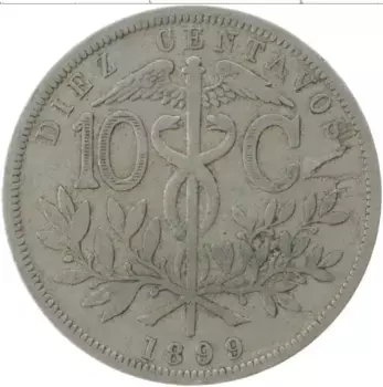 Монета 10 сентаво Боливии 1899 года Медно-никель