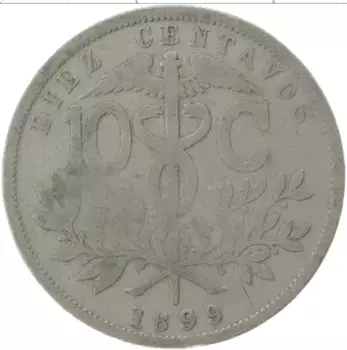 Монета 10 сентаво Боливии 1899 года Медно-никель