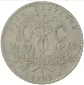 Монета 10 сентаво Боливии 1907 года Медно-никель
