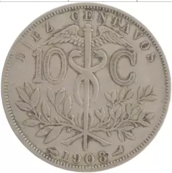 Монета 10 сентаво Боливии 1908 года Медно-никель
