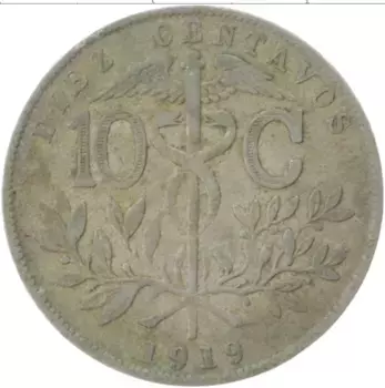 Монета 10 сентаво Боливии 1919 года Медно-никель