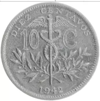 Монета 10 сентаво Боливии 1942 года Цинк
