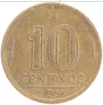 Монета 10 сентаво Бразилии 1951 года Бронза Жосе Бонифацио