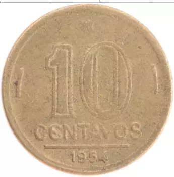 Монета 10 сентаво Бразилии 1954 года Бронза Жосе Бонифацио