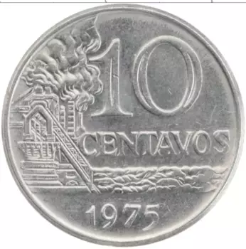 Монета 10 сентаво Бразилии 1975 года Медно-никель