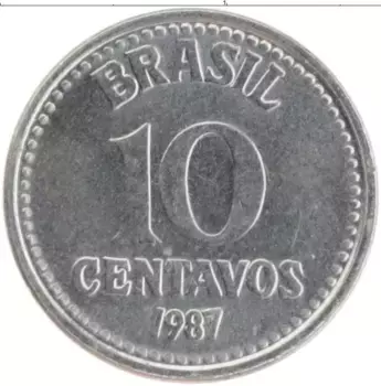 Монета 10 сентаво Бразилии 1987 года Медно-никель