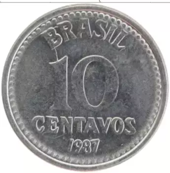 Монета 10 сентаво Бразилии 1987 года Медно-никель