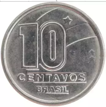 Монета 10 сентаво Бразилии 1989 года Медно-никель KM#613 три алмаза