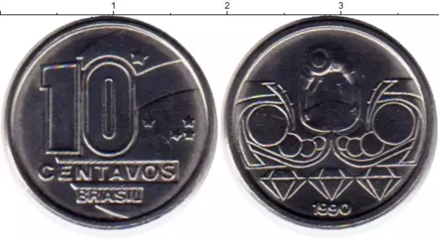 Монета 10 сентаво Бразилии 1990 года Медно-никель