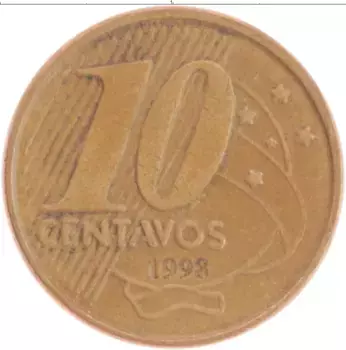 Монета 10 сентаво Бразилии 1998 года Латунь Педру I