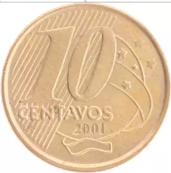 Монета 10 сентаво Бразилии 2001 года Латунь