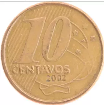 Монета 10 сентаво Бразилии 2002 года Латунь Педру I