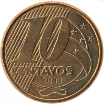 Монета 10 сентаво Бразилии 2003 года Латунь