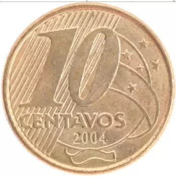 Монета 10 сентаво Бразилии 2004 года Латунь Педру I