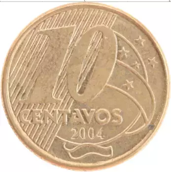 Монета 10 сентаво Бразилии 2004 года Латунь Педру I