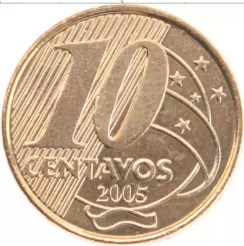 Монета 10 сентаво Бразилии 2005 года Латунь Педро I