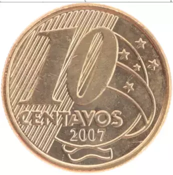Монета 10 сентаво Бразилии 2007 года Латунь Педро I