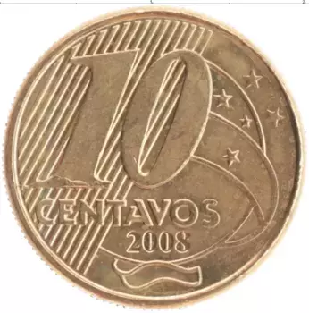 Монета 10 сентаво Бразилии 2008 года Латунь Педру I