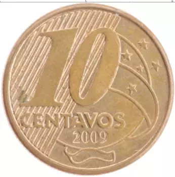 Монета 10 сентаво Бразилии 2009 года Латунь Педру I