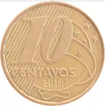 Монета 10 сентаво Бразилии 2010 года Латунь Педро I