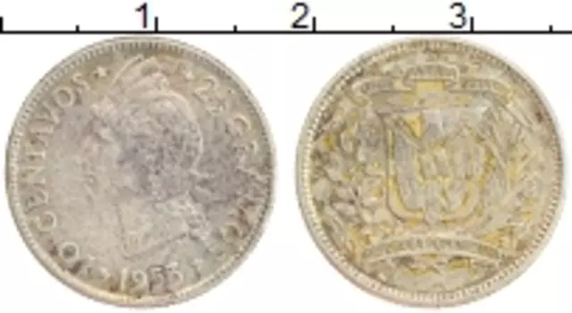 Монета 10 сентаво Доминиканской республики 1953 года Серебро