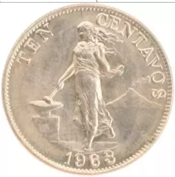 Монета 10 сентаво Филиппин 1963 года Медно-никель