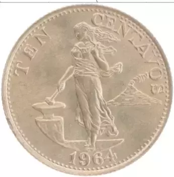 Монета 10 сентаво Филиппин 1964 года Медно-никель