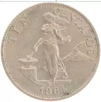 Монета 10 сентаво Филиппин 1964 года Медно-никель