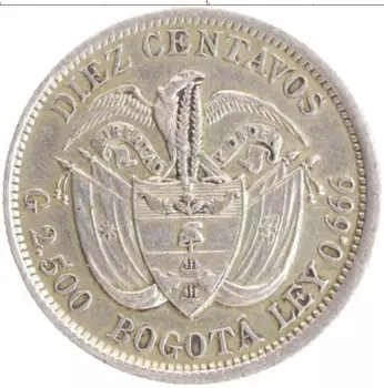 Монета 10 сентаво Колумбии 1897 года Серебро Богота