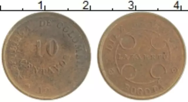 Монета 10 сентаво Колумбии 1901 года Бронза Лепрозорий