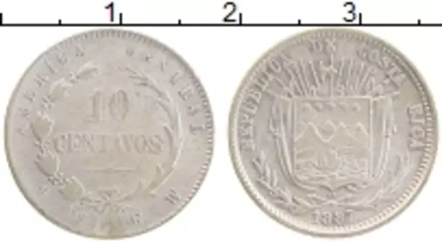 Монета 10 сентаво Коста-Рики 1887 года Серебро