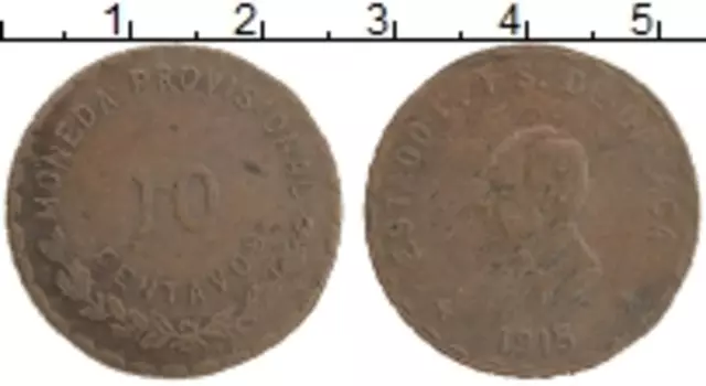 Монета 10 сентаво Мексики 1915 года Бронза Гражданская война
