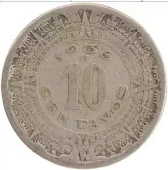 Монета 10 сентаво Мексики 1936 года Медно-никель