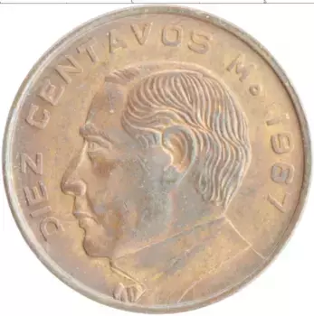 Монета 10 сентаво Мексики 1967 года Бронза