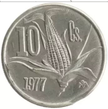 Монета 10 сентаво Мексики 1977 года Медно-никель Кукуруза