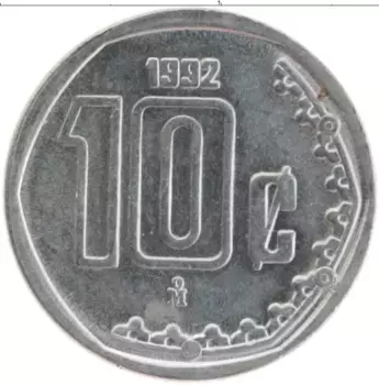 Монета 10 сентаво Мексики 1992 года Медно-никель