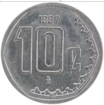 Монета 10 сентаво Мексики 1997 года Медно-никель